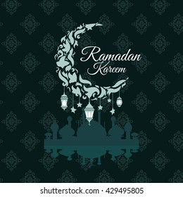 Illustration of Ramadan Kareem with intricate Arabic lamp for the celebration of Muslim community festival. Free hand write with a modern lantern and stars specially for Ramadan.