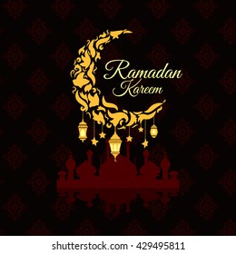 Illustration of Ramadan Kareem with intricate Arabic lamp for the celebration of Muslim community festival. Free hand write with a modern lantern and stars specially for Ramadan.
