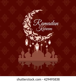 Illustration of Ramadan Kareem with intricate Arabic lamp for the celebration of Muslim community festival. Free hand write with a modern lantern and stars specially for Ramadan.