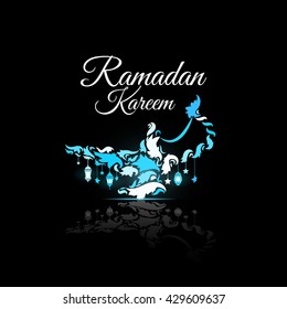 Illustration of Ramadan Kareem with intricate Arabic lamp for the celebration of Muslim community festival. Free hand write with a modern lantern and stars specially for Ramadan.