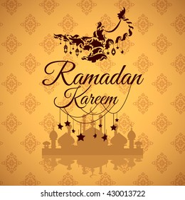 Illustration of Ramadan Kareem with intricate Arabic lamp for the celebration of Muslim community festival. Free hand write with a modern lantern and stars specially for Ramadan.