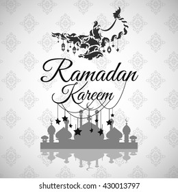 Illustration of Ramadan Kareem with intricate Arabic lamp for the celebration of Muslim community festival. Free hand write with a modern lantern and stars specially for Ramadan.