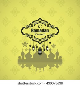 Illustration of Ramadan Kareem with intricate Arabic lamp for the celebration of Muslim community festival. Free hand write with a modern lantern and stars specially for Ramadan.
