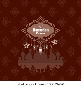 Illustration of Ramadan Kareem with intricate Arabic lamp for the celebration of Muslim community festival. Free hand write with a modern lantern and stars specially for Ramadan.