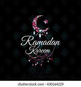 Illustration of Ramadan Kareem with intricate Arabic lamp for the celebration of Muslim community festival. Free hand write with a modern lantern and stars specially for Ramadan.