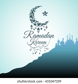 Illustration of Ramadan Kareem with intricate Arabic lamp for the celebration of Muslim community festival. Free hand write with a modern lantern and stars specially for Ramadan.