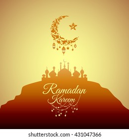Illustration of Ramadan Kareem with intricate Arabic lamp for the celebration of Muslim community festival. Free hand write with a modern lantern and stars specially for Ramadan.
