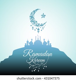 Illustration of Ramadan Kareem with intricate Arabic lamp for the celebration of Muslim community festival. Free hand write with a modern lantern and stars specially for Ramadan.