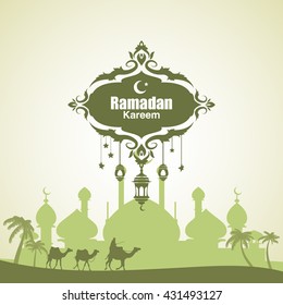 Illustration of Ramadan Kareem with intricate Arabic lamp for the celebration of Muslim community festival. Free hand write with a modern lantern and stars specially for Ramadan.
