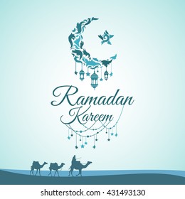 Illustration of Ramadan Kareem with intricate Arabic lamp for the celebration of Muslim community festival. Free hand write with a modern lantern and stars specially for Ramadan.