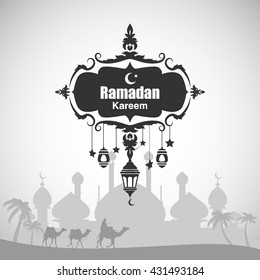 Illustration of Ramadan Kareem with intricate Arabic lamp for the celebration of Muslim community festival. Free hand write with a modern lantern and stars specially for Ramadan.