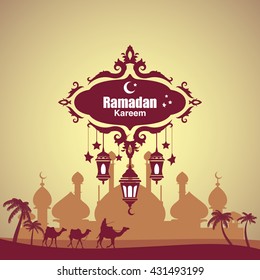 Illustration of Ramadan Kareem with intricate Arabic lamp for the celebration of Muslim community festival. Free hand write with a modern lantern and stars specially for Ramadan.