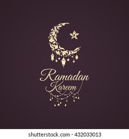 Illustration of Ramadan Kareem with intricate Arabic lamp for the celebration of Muslim community festival. Free hand write with a modern lantern and stars specially for Ramadan.