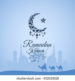 Illustration of Ramadan Kareem with intricate Arabic lamp for the celebration of Muslim community festival. Free hand write with a modern lantern and stars specially for Ramadan.