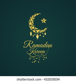 Illustration of Ramadan Kareem with intricate Arabic lamp for the celebration of Muslim community festival. Free hand write with a modern lantern and stars specially for Ramadan.