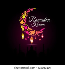 Illustration of Ramadan Kareem with intricate Arabic lamp for the celebration of Muslim community festival. Free hand write with a modern lantern and stars specially for Ramadan.