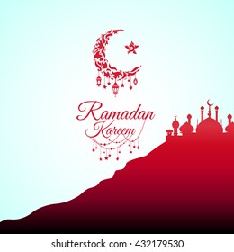 Illustration of Ramadan Kareem with intricate Arabic lamp for the celebration of Muslim community festival. Free hand write with a modern lantern and stars specially for Ramadan.