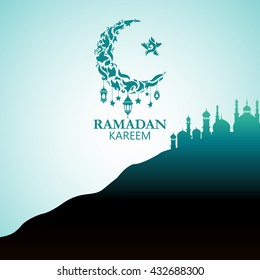 Illustration of Ramadan Kareem with intricate Arabic lamp for the celebration of Muslim community festival. Free hand write with a modern lantern and stars specially for Ramadan.