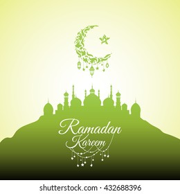 Illustration of Ramadan Kareem with intricate Arabic lamp for the celebration of Muslim community festival. Free hand write with a modern lantern and stars specially for Ramadan.