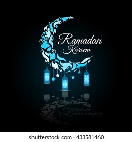 Illustration of Ramadan Kareem with intricate Arabic lamp for the celebration of Muslim community festival. 