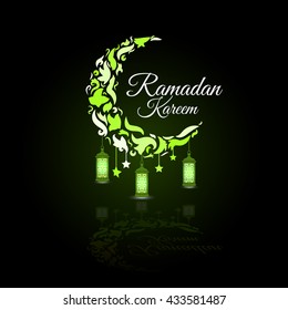 Illustration of Ramadan Kareem with intricate Arabic lamp for the celebration of Muslim community festival. 