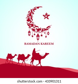 Illustration of Ramadan Kareem with intricate Arabic lamp for the celebration of Muslim community festival. Free hand write with a modern lantern and stars specially for Ramadan.
