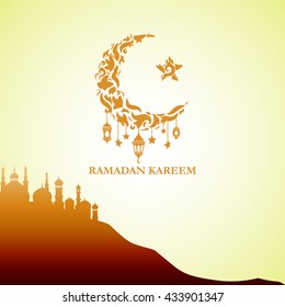 Illustration of Ramadan Kareem with intricate Arabic lamp for the celebration of Muslim community festival. Free hand write with a modern lantern and stars specially for Ramadan.