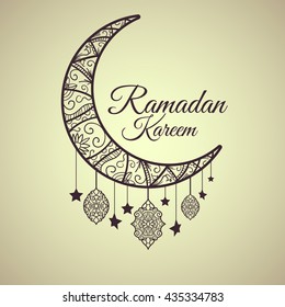 Illustration of Ramadan Kareem with intricate Arabic lamp for the celebration of Muslim community festival. Free hand write with a modern lantern and stars specially for Ramadan.