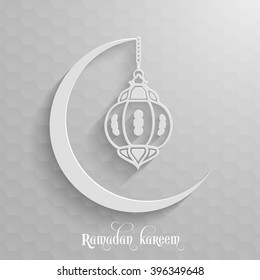 Illustration of Ramadan Kareem with intricate lamp design for the celebration of Muslim community festival.