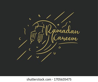 illustration ramadan kareem with moon and lantern