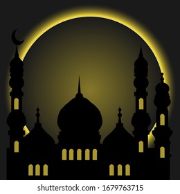Illustration of Ramadan Kareem Mosque with a background in designing the moon