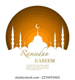 Illustration of Ramadan Kareem with mosque and halo behind, Background Business Label, Invitation Template, social media, etc. ramadan kareem themed flat vector illustration.