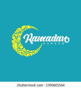 illustration of ramadan kareem in ribbon with crescent moon - vector