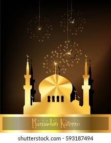 Illustration of Ramadan kareem. Traditional greeting card wishes holy month mubarak for muslim