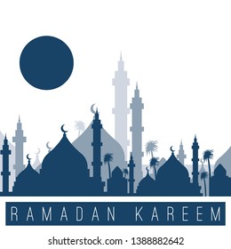 illustration of ramadan kareem vector, with a lot of mosque blue and the sun making it. modern, unique, elegant.