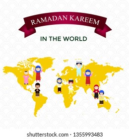 illustration ramadan kareem in the world. muslim country vector