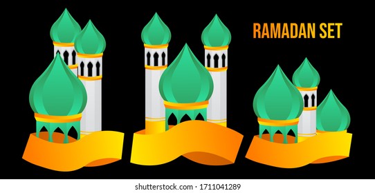 illustration of ramadan with the mosque and the banner, islamic calligraphy design