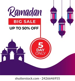 Illustration Of Ramadan sale poster or sale banner background. Special offer ramadan big sale. Islamic promotion vector illustration.