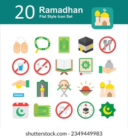 Illustration of Ramadhan Collection design Flat Icon. Ramadhan Flat Icon Pack. Set of Ramadhan Flat Icon