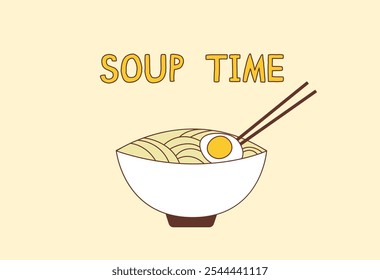  illustration of a ramen bowl with noodles, egg