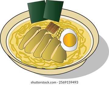 the illustration of ramen chicken katsu from japan.