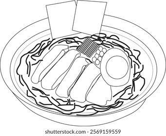 the illustration of ramen chicken katsu from japan.