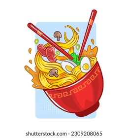 illustration of ramen fly from bowl