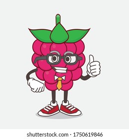 An illustration of Raspberry Fruit cartoon businessman mascot character wearing tie and glasses
