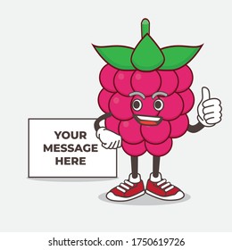 An illustration of Raspberry Fruit cartoon mascot character with whiteboard