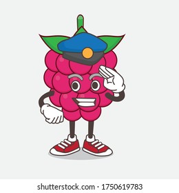 An illustration of Raspberry Fruit cartoon mascot character working as a Police officer