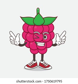 An illustration of Raspberry Fruit cartoon mascot character with Winking eye