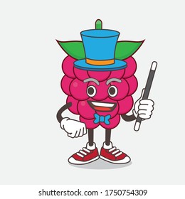 An illustration of Raspberry Fruit cartoon mascot character performance as a Magician