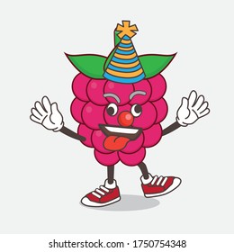 An illustration of Raspberry Fruit cartoon mascot character as funny clown