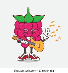 An illustration of Raspberry Fruit cartoon mascot character playing a guitar